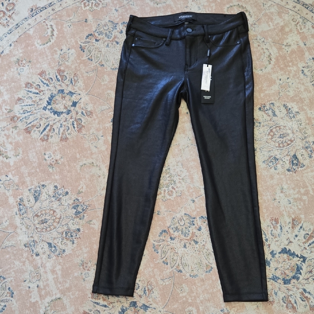 Liverpool Black Coated Madonna Skinny Jeans 5 Pocket Stretch Size 4P 27 NEW tags